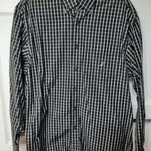 Nautica 80s Two‑Ply Cotton Black & White Checkered Button Shirt Men’s M (Fits S)